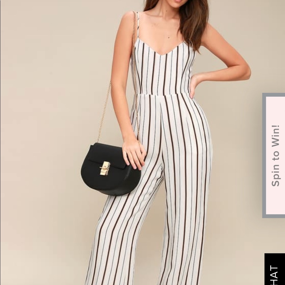LUSH White Stripped Jumpsuit